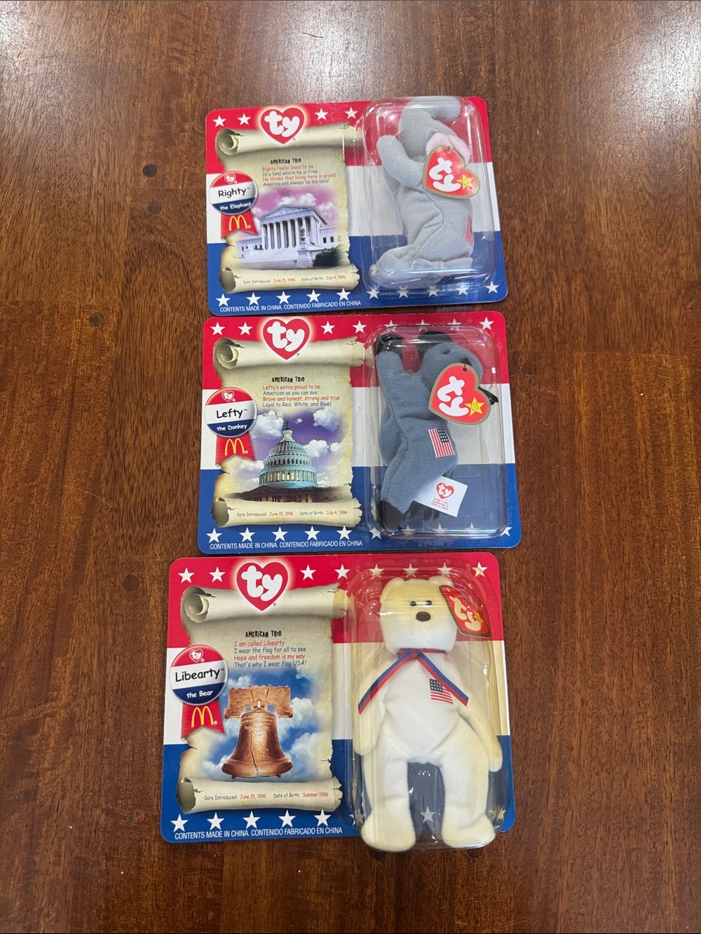 NIB Full Set McDonalds Ty Teenie Beanie American Trio from 2000